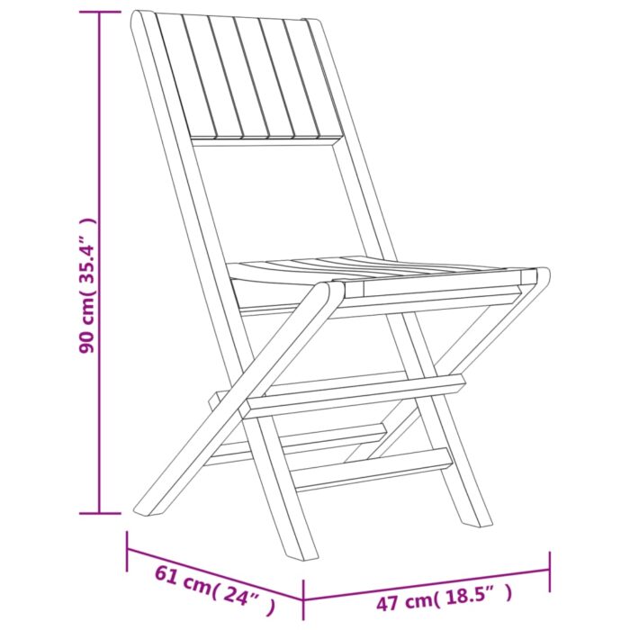 Chaises de jardin pliantes lot de 4 47x61x90cm bois massif teck – Image 3