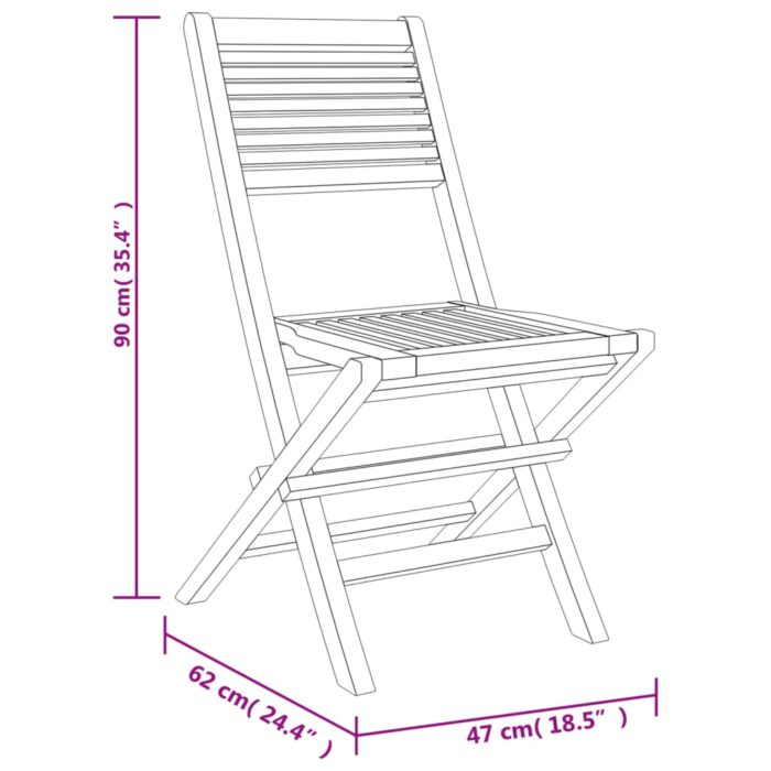 Chaises de jardin pliantes lot de 4 47x62x90cm bois massif teck – Image 3