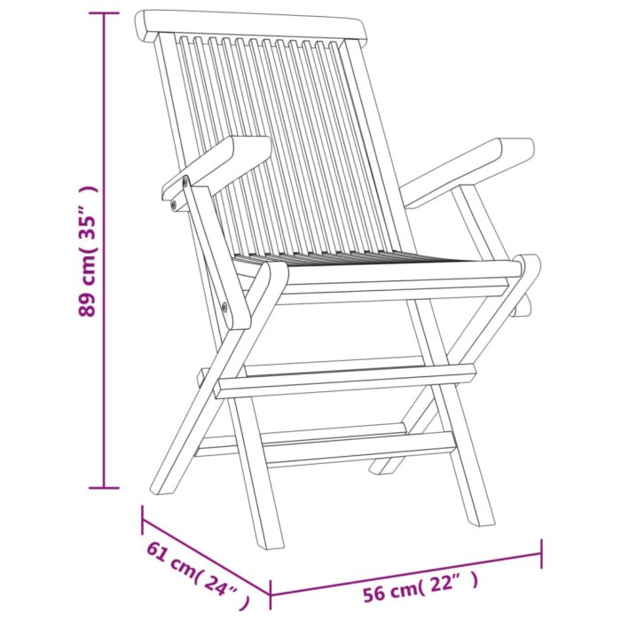 Chaises de jardin pliantes lot de 4 gris 56x61x89 cm bois teck – Image 3