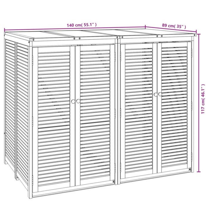 Abri à poubelle double 140x89x117 cm bois massif d'acacia – Image 7