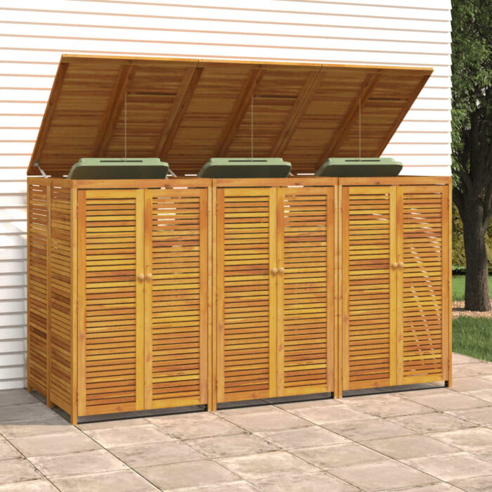 Abri à poubelle triple 210x89x117 cm bois massif d'acacia – Image 2