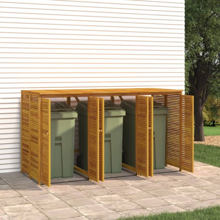 Abri à poubelle triple 210x89x117 cm bois massif d'acacia – Image 3