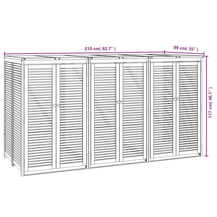 Abri à poubelle triple 210x89x117 cm bois massif d'acacia – Image 7