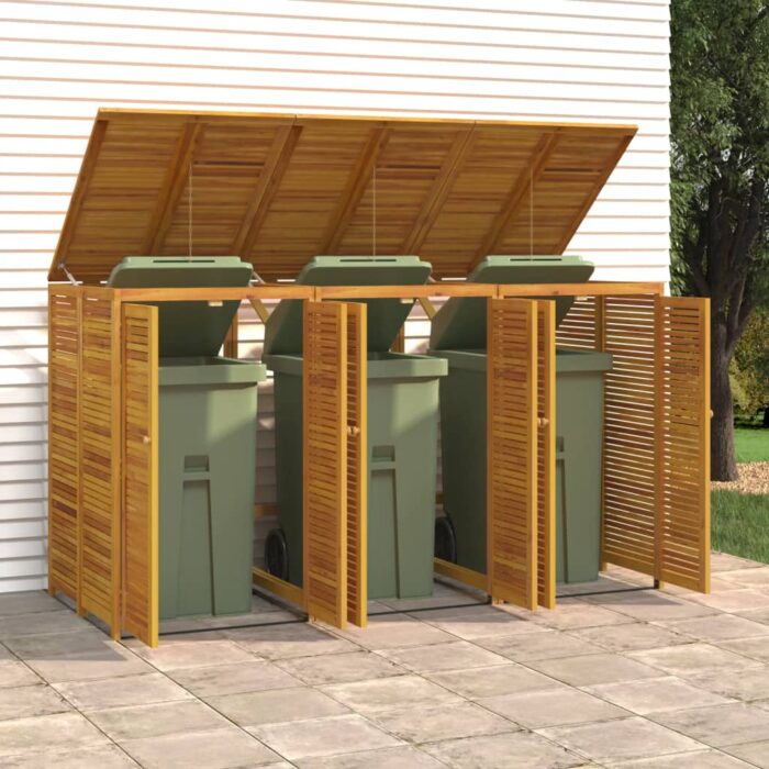 Abri à poubelle triple 210x89x117 cm bois massif d'acacia – Image 1
