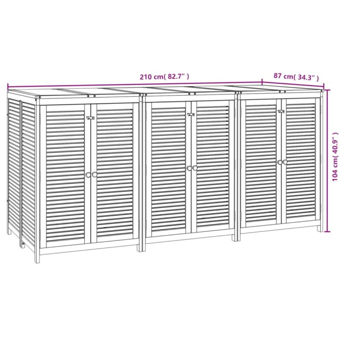 Boîte de rangement de jardin 210x87x104 cm bois massif d'acacia – Image 6