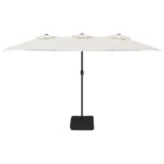 Parasol de jardin à double tête avec LED blanc sable 449x245 cm – Image 2