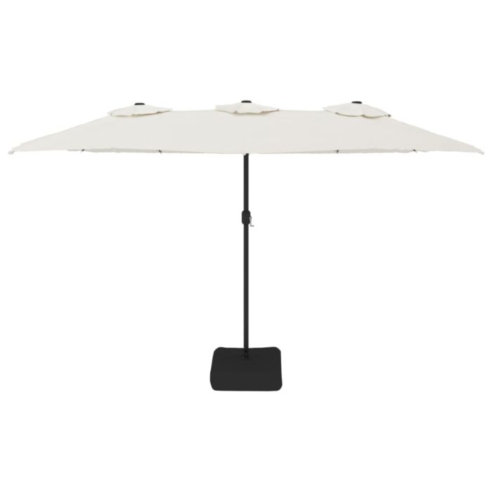 Parasol de jardin à double tête avec LED blanc sable 449x245 cm – Image 2