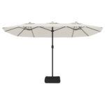 Parasol de jardin à double tête avec LED blanc sable 449x245 cm – Image 3