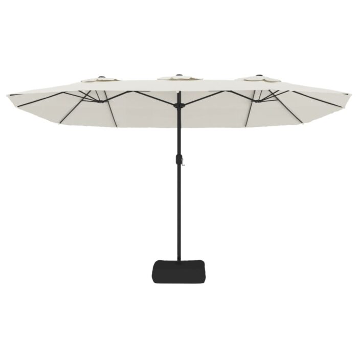 Parasol de jardin à double tête avec LED blanc sable 449x245 cm – Image 3