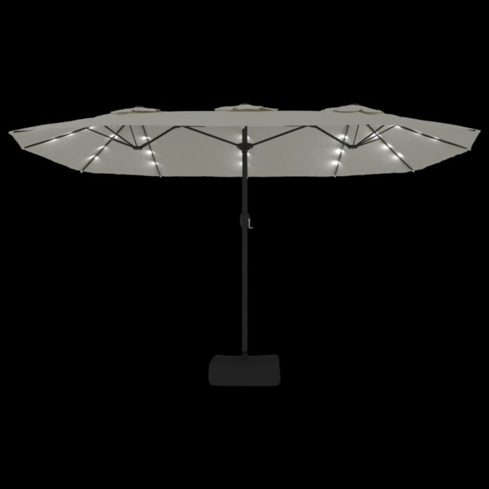 Parasol de jardin à double tête avec LED blanc sable 449x245 cm – Image 4