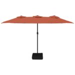Parasol de jardin à double tête avec LED terre cuite 449x245 cm – Image 2