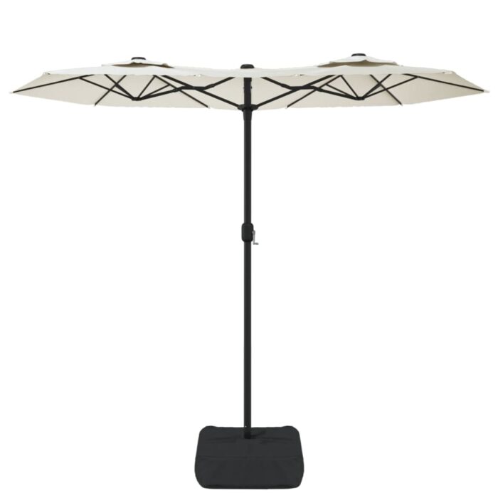 Parasol de jardin à double tête avec LED blanc sable 316x240 cm – Image 2