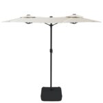 Parasol de jardin à double tête avec LED blanc sable 316x240 cm – Image 3