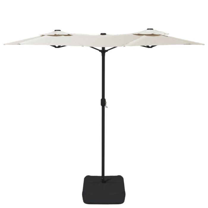 Parasol de jardin à double tête avec LED blanc sable 316x240 cm – Image 3