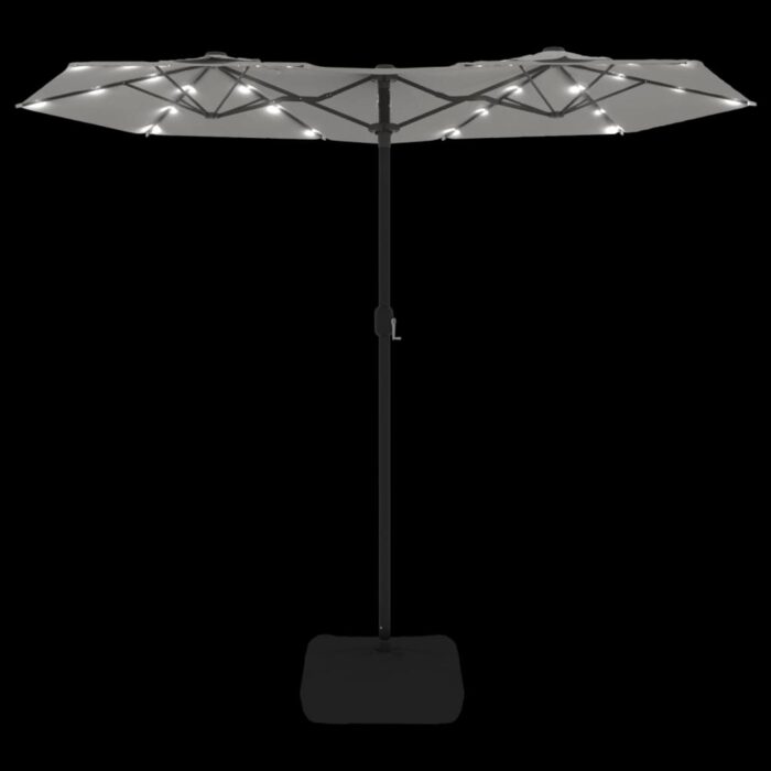 Parasol de jardin à double tête avec LED blanc sable 316x240 cm – Image 4