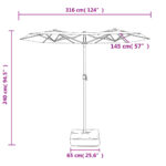 Parasol de jardin à double tête avec LED blanc sable 316x240 cm – Image 8