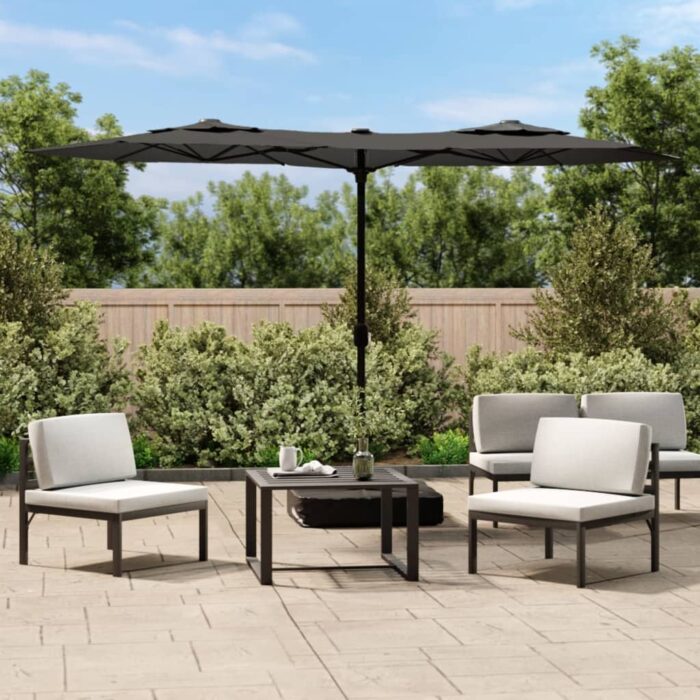 Parasol de jardin à double tête avec LED anthracite 316x240 cm – Image 1