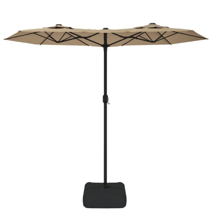 Parasol de jardin à double tête avec LED taupe 316x240 cm – Image 2
