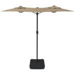 Parasol de jardin à double tête avec LED taupe 316x240 cm – Image 3
