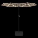 Parasol de jardin à double tête avec LED taupe 316x240 cm – Image 4