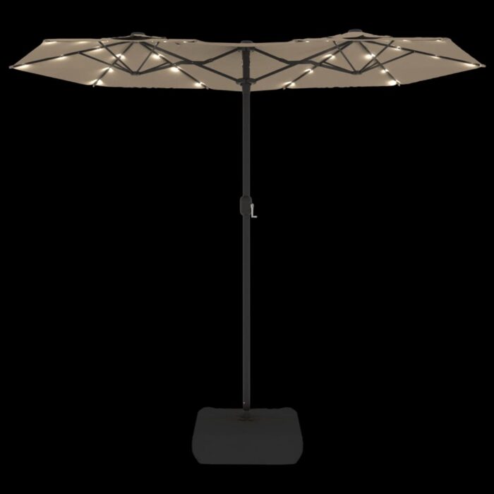 Parasol de jardin à double tête avec LED taupe 316x240 cm – Image 4