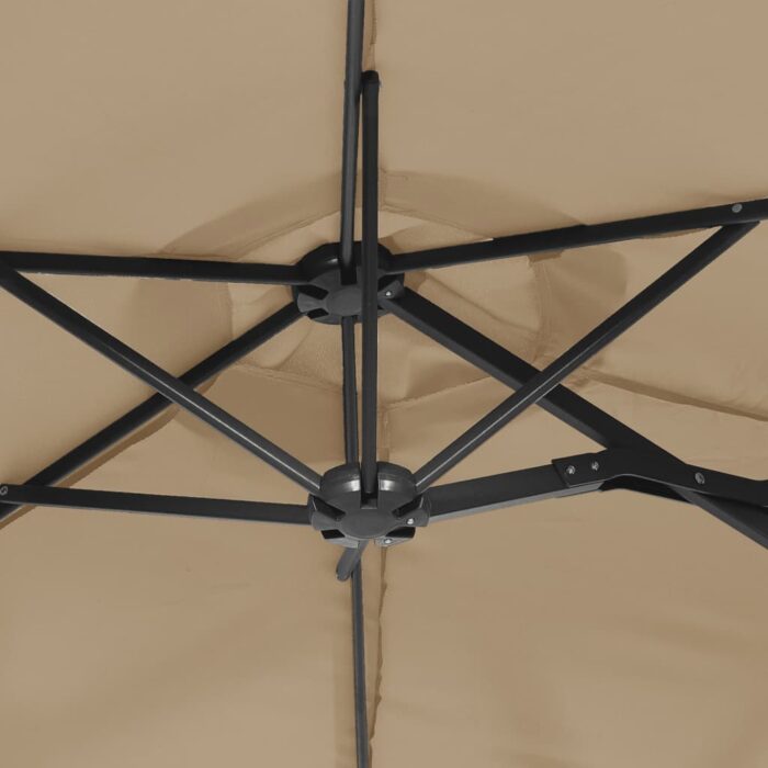 Parasol de jardin à double tête avec LED taupe 316x240 cm – Image 6
