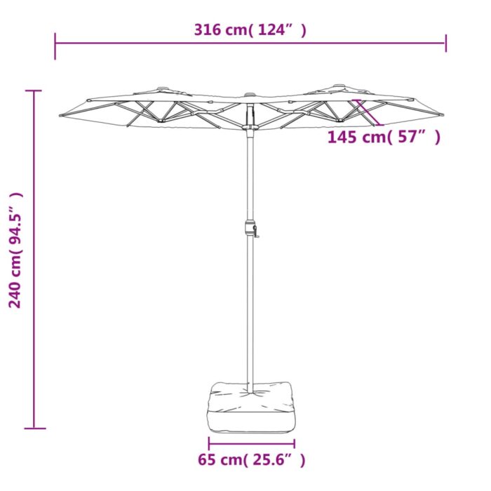 Parasol de jardin à double tête avec LED terre cuite 316x240 cm – Image 8