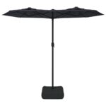 Parasol de jardin à double tête avec LED noir 316x240 cm – Image 2