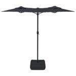 Parasol de jardin à double tête avec LED noir 316x240 cm – Image 3