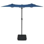 Parasol de jardin à double tête avec LED bleu azuré 316x240 cm – Image 3