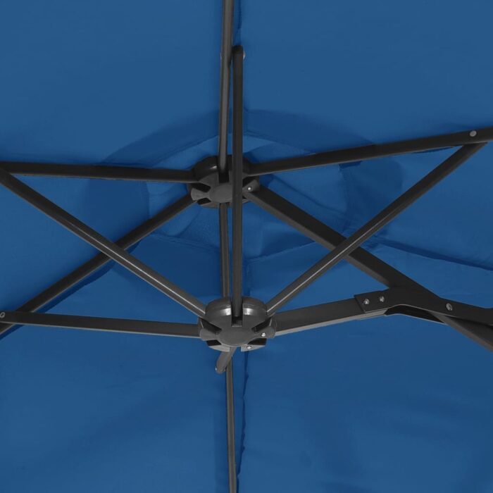 Parasol de jardin à double tête avec LED bleu azuré 316x240 cm – Image 6