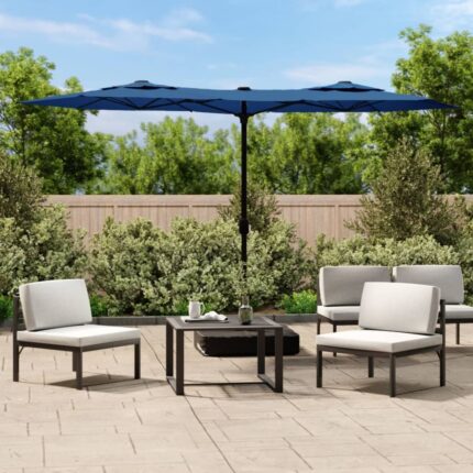 Parasol de jardin à double tête avec LED bleu azuré 316x240 cm