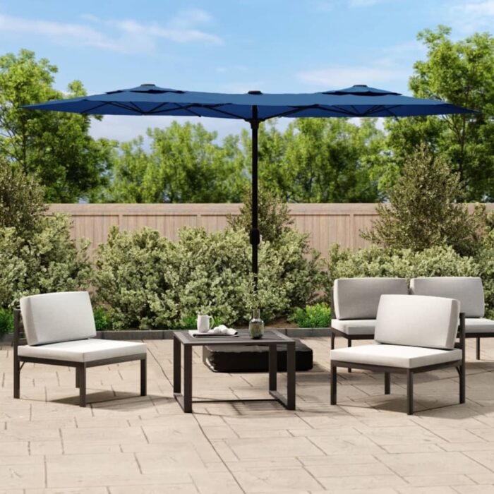 Parasol de jardin à double tête avec LED bleu azuré 316x240 cm – Image 1