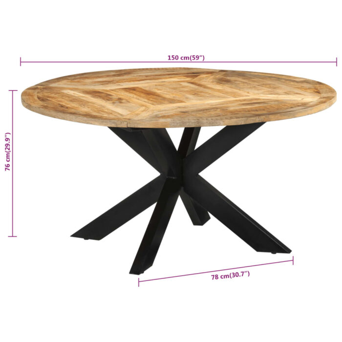 Table à dîner Ø150x76 cm bois de manguier massif brut – Image 7