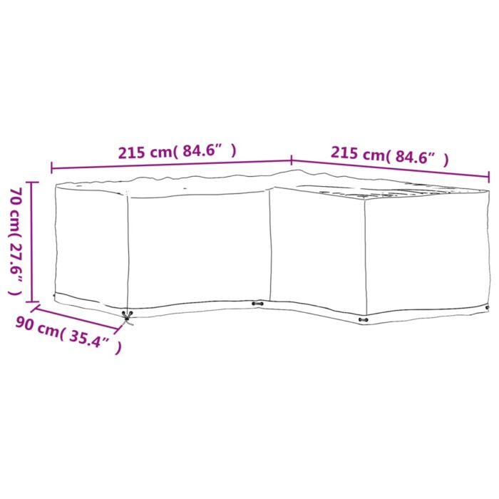 Housse de salon de jardin en forme de L 16 œillets 215x215x70cm – Image 8