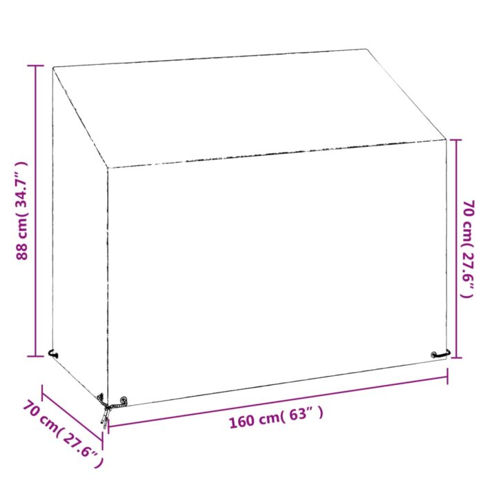 Housse de banc de jardin 8 œillets 160x70x70/88 cm polyéthylène – Image 8