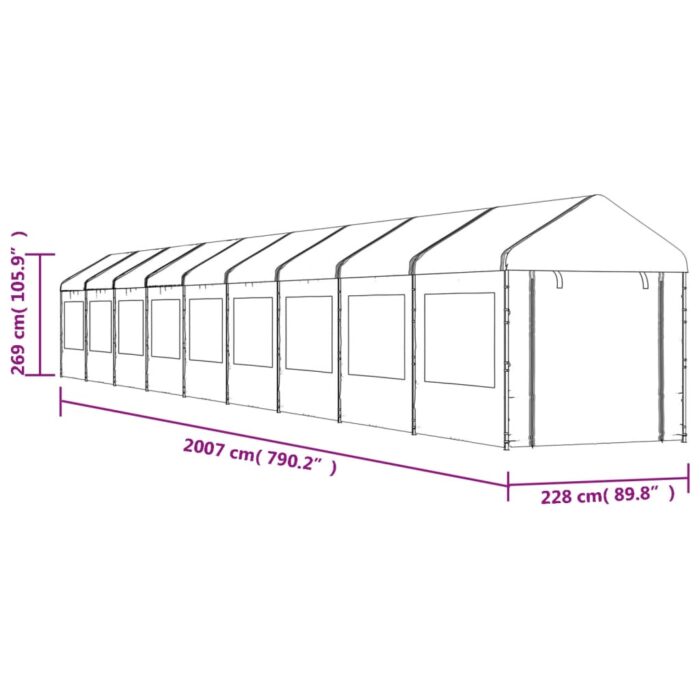 Belvédère avec toit blanc 20,07x2,28x2,69 m polyéthylène – Image 6
