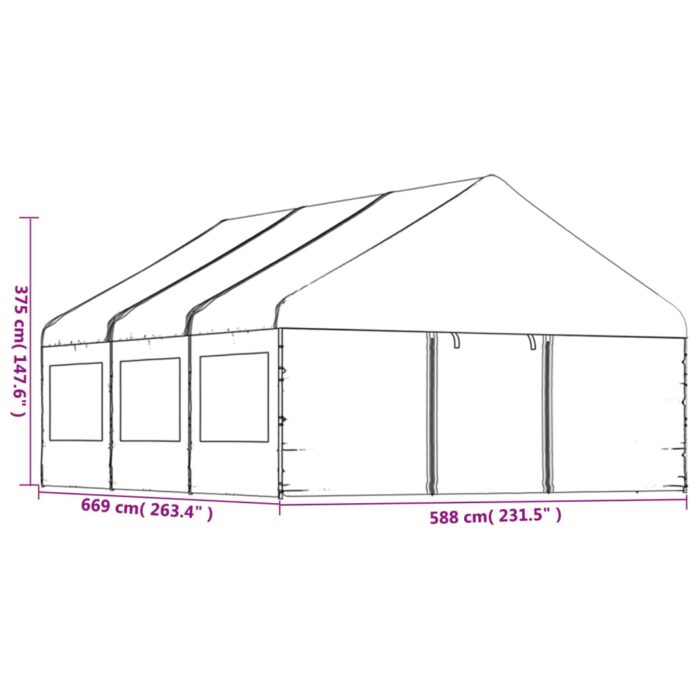 Belvédère avec toit blanc 6,69x5,88x3,75 m polyéthylène – Image 7