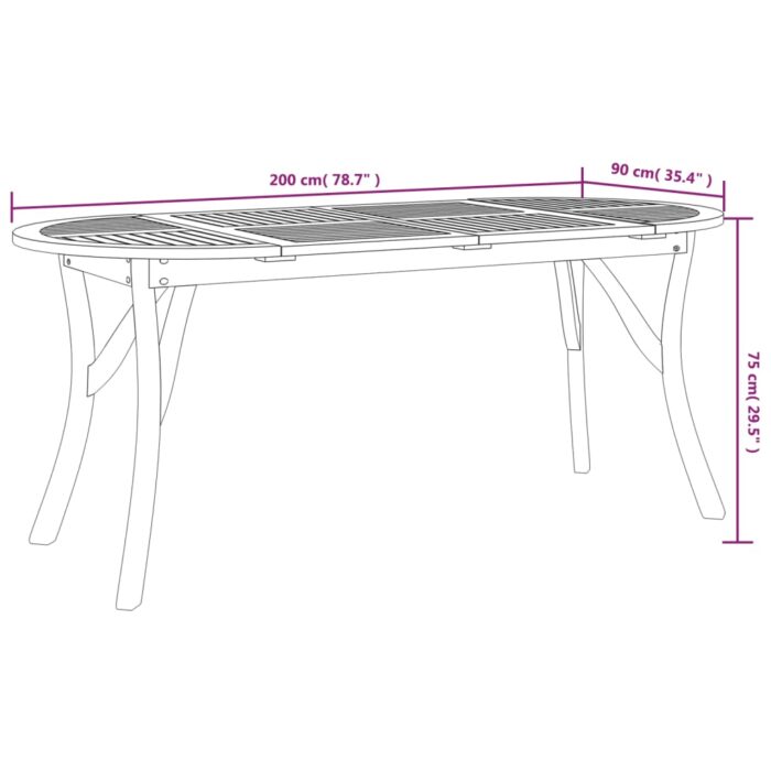 Table de jardin 200x90x75 cm Bois d'acacia solide – Image 4