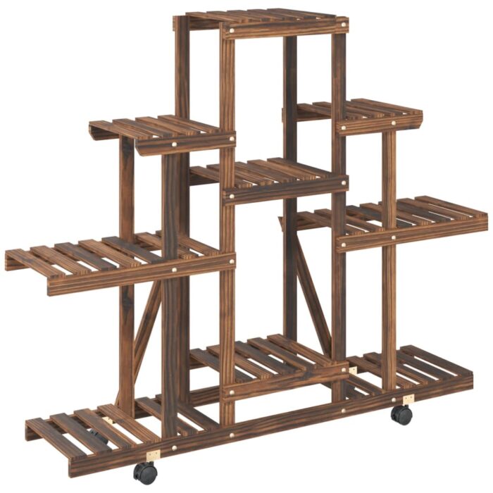 Support à fleurs avec roues 110x25x101 cm bois massif de sapin – Image 2