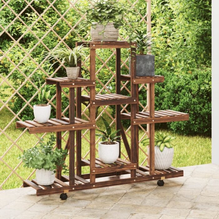 Support à fleurs avec roues 110x25x101 cm bois massif de sapin – Image 1