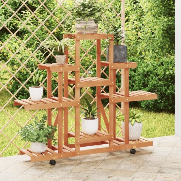 Support à fleurs avec roues 110x25x101 cm bois massif de sapin – Image 1