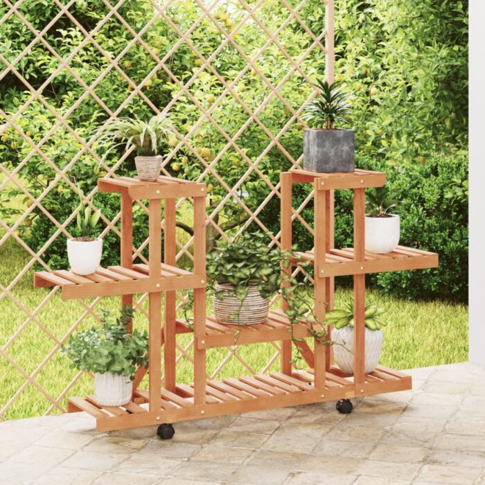 Support à fleurs avec roues 110x25x78 cm bois massif de sapin – Image 1