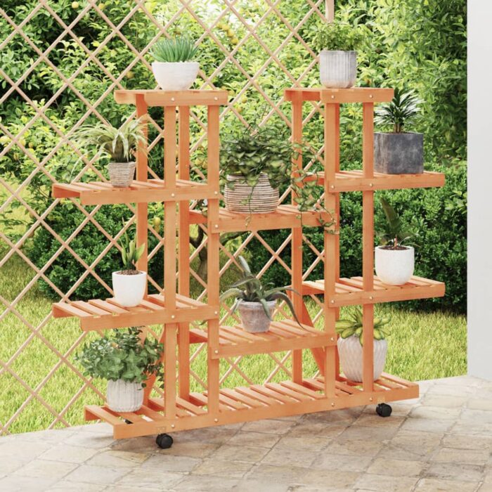 Support à fleurs avec roues 110x25x115 cm bois massif de sapin – Image 1