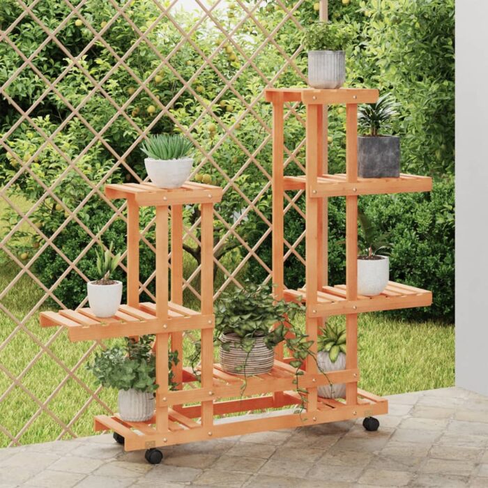 Support à fleurs avec roues 95x25x101 cm bois massif de sapin – Image 1
