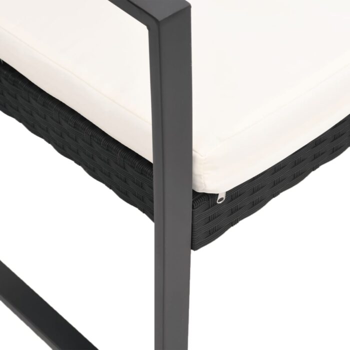 Banc de jardin à 2 places avec coussins noir rotin PP – Image 3