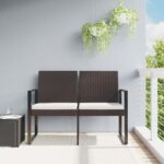 Banc de jardin à 2 places avec coussins marron PP rotin