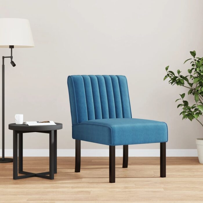 Fauteuil sans accoudoirs bleu velours – Image 1