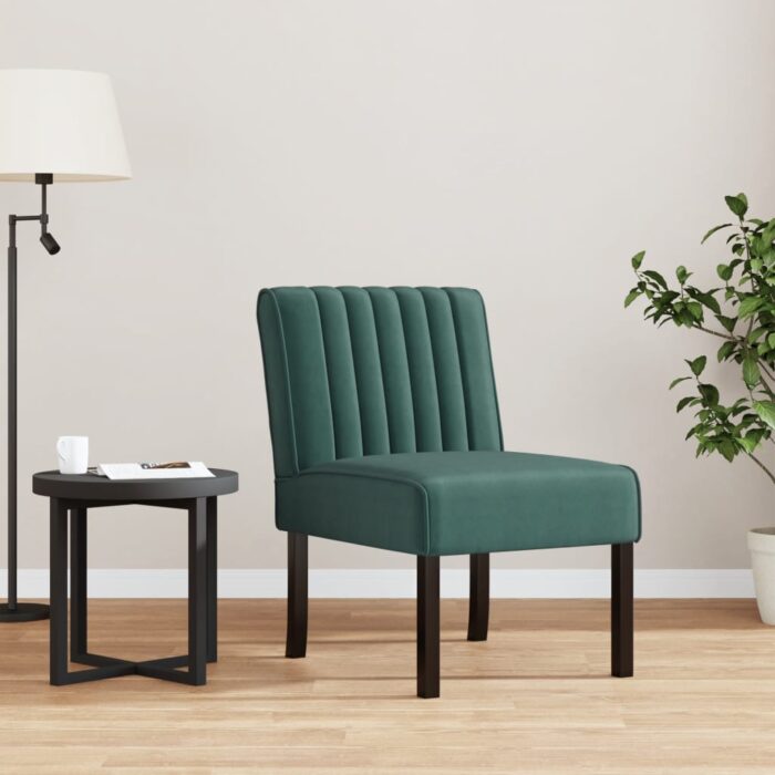 Fauteuil sans accoudoirs vert foncé velours – Image 1