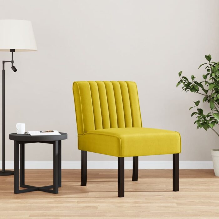 Fauteuil sans accoudoirs jaune velours – Image 1